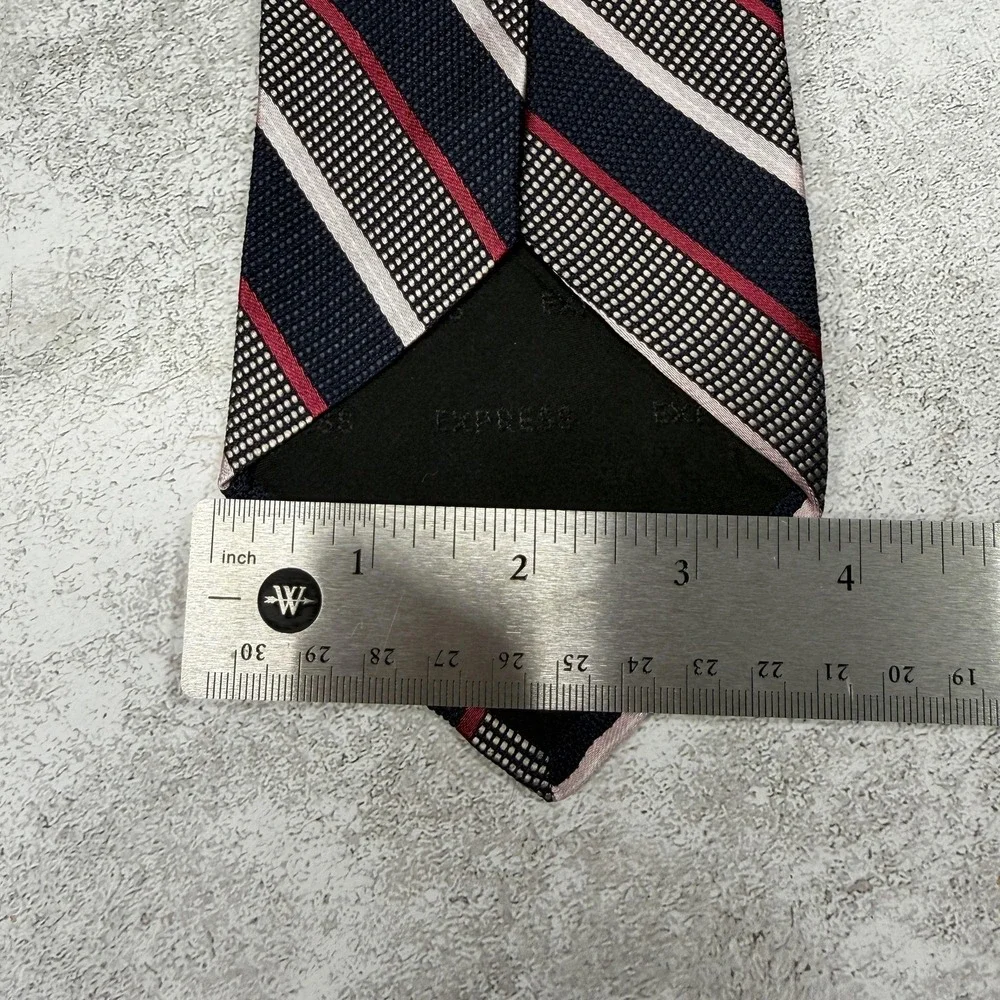 Express Silk Tie Mens One Size Black Striped 100% Silk Made‎ In USA Necktie
